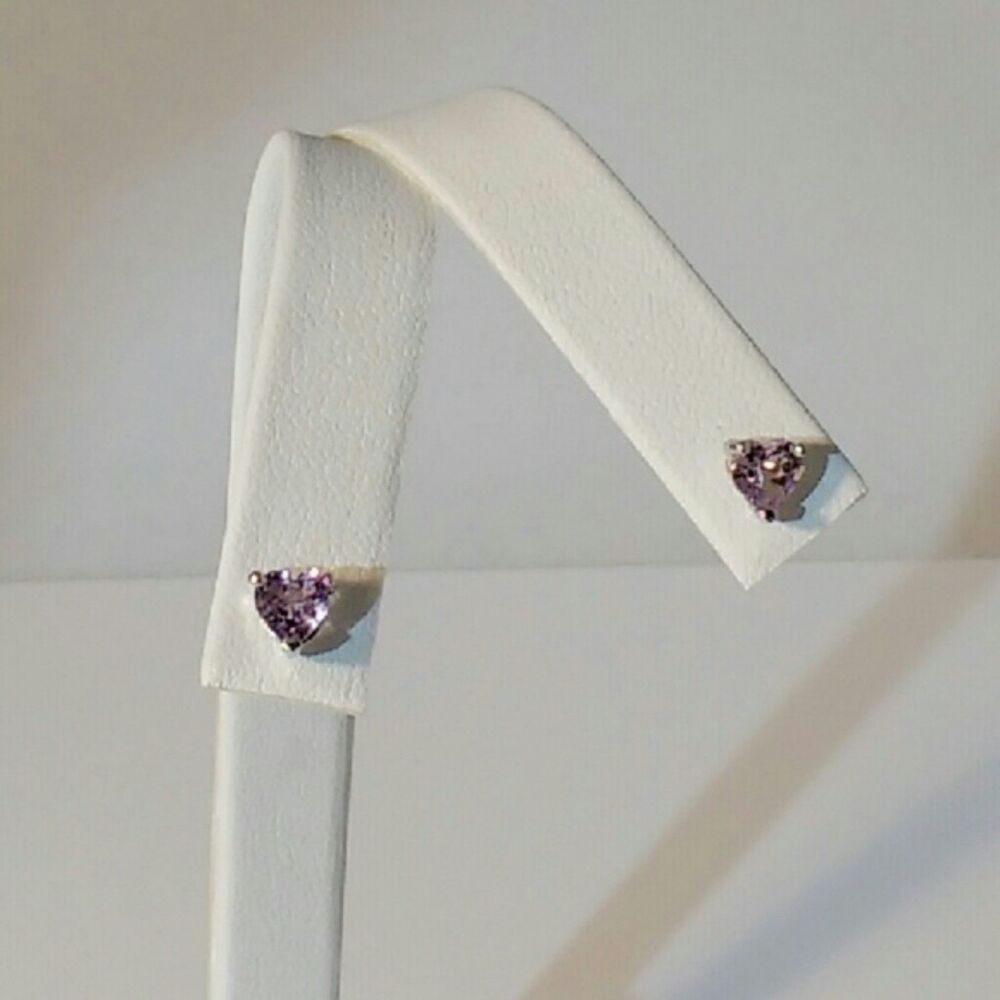 Amethyst Hearts 5mm Earrings Post Sterling Silver
